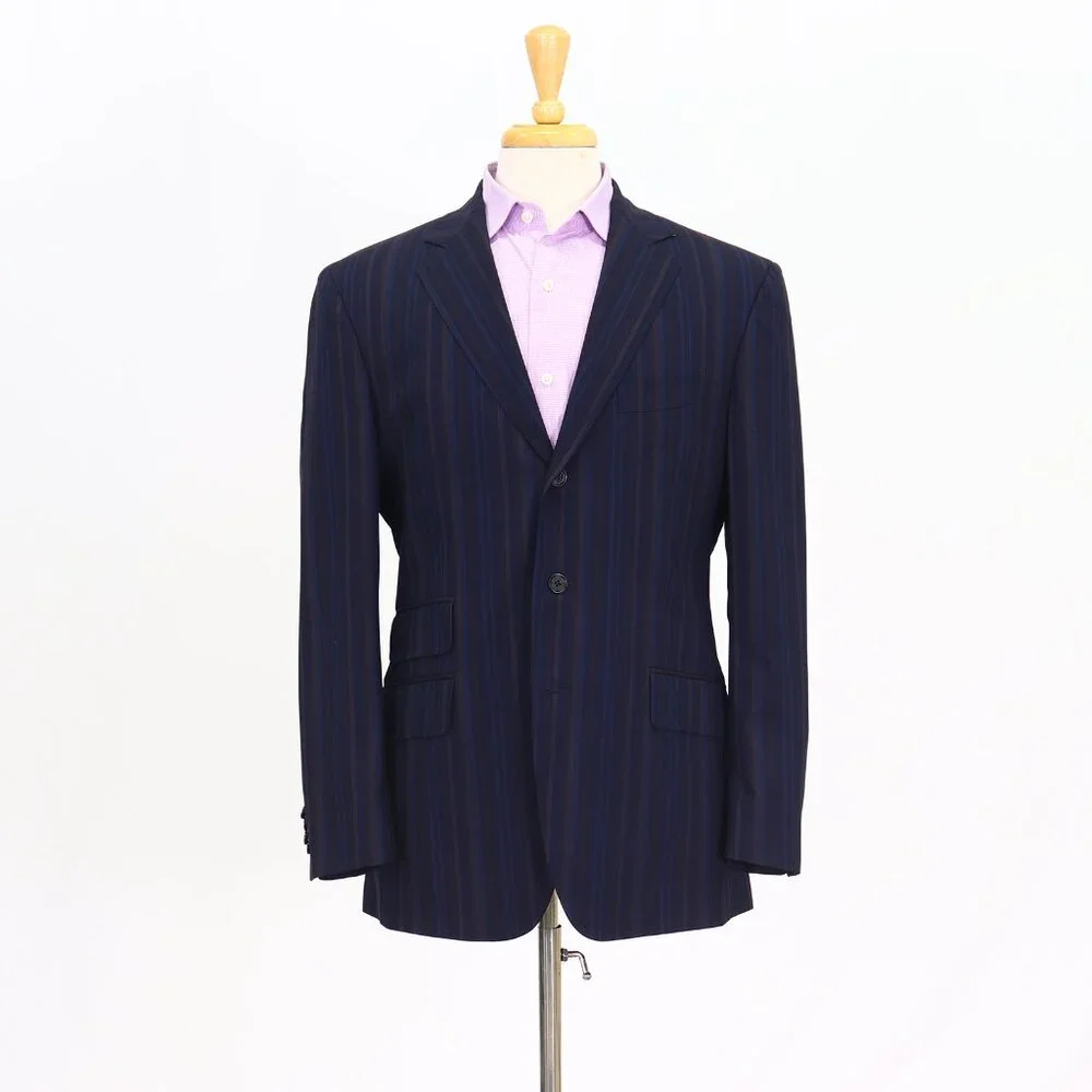 ETRO 42R Navy Blazer Sport Coat Jacket 2-Button Stripe T448